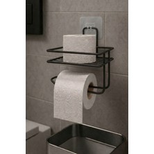 Sas Haus Yapışkanlı Tuvalet Kağıtlığı Delmesiz Vidalamasız Metal Banyo Kağıtlık Askısı Siyah S-120