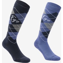 Decathlon Yetişkin Binici Çorabı - Mavi / Siyah / Yeşil Grafik Desenli - 5002 Çift Çorap