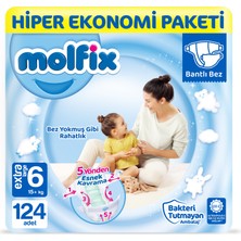 Molfix Bebek Bezi 6 Beden Extra Large 15+ kg Hiper Ekonomi Paketi 124 Adet Mayo Bez