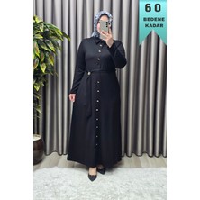 Elmas Tesettür Kadın Giyim Büyük Beden Düğmeli Spor Seyyar Kuşaklı Elbise