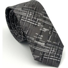 Gaffy Siyah Beyaz Kırcıl Desenli Gri Dokuma Kumaş Mendilli Slim Fit Kravat // SDK-2611-3