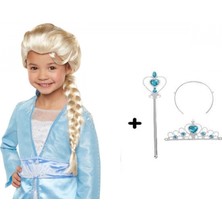 MiraLive Örgülü Karlar Ülkesi Frozen Elsa Peruğu Tacı ve Sopası Çocuk Boy (K95)