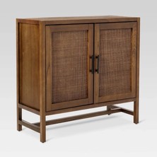 Şafak Mobilya Walnut Retro Model Rattan Detaylı Masif Ahşap Büfe