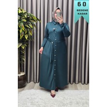 Elmas Tesettür Kadın Giyim Büyük Beden Düğmeli Spor Seyyar Kuşaklı Elbise