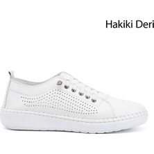Gönderi(r) Kadın 001-Beyaz  Bağcıklı Hakiki Deri Comfort Ayakkabı