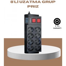 MiraLive Güçlü Termal Korumalı 8 Priz + 3 USB Çoklu Uzatma Kablosu 2m