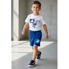 BeU Kids 2'li Takım Stiç Baskılı Pamuklu Kısa Kollu Tişört Şort Erkek Çocuk Takım