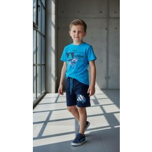 BeU Kids 2'li Takım Stiç Baskılı Pamuklu Kısa Kollu Tişört Şort Erkek Çocuk Takım