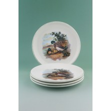 Bursa Porselen Dekor Yeşil Ördek 4 Parça Pasta Tabağı