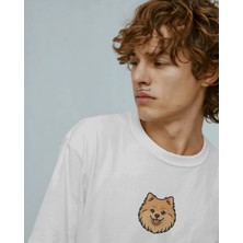 Muhtar Store Pomeranian (Pofuduk Spitz) Köpek Baskılı Unisex Oversize Tişört – Minimal Sevimli Tasarım