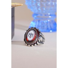 INNUENDO JEWELRY 925 Ayar Gümüş Kırmızı Taşlı Çift Başlı Kartal Desenli Erkek Yüzük