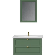 Creavit Antik Iki Çekmeceli 100 cm Zeytuni Lavabo Dolabı Ikili Set