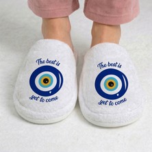 By Ebsem -Nazar Boncuğu (Kadife) Baskılı %100 Pamuk Ev Terliği, Sevimli Şık Tasarım, Yumuşak, Kaymaz Kadife Terlik (37-42)