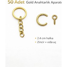Stonechem 50 Adet Gold Anahtarlık Halkası Seti – 2.4 cm Metal Halka, Zincirli ve Vidalı Anahtarlık Aparatı (Kararmaya Dayanıklı, Takı ve Epoksi Uyumlu)