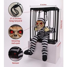 MiraLive Hareketli Sesli Sensörlü Mahkum Görünümlü Kuru Kafa Iskelet Dekorasyon 22X27 cm (K95)