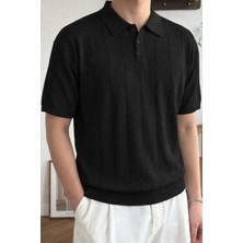 Tarz Cool Erkek Düğmeli Polo Yaka Tişört Kısa Kollu Fitilli Pamuklu Triko