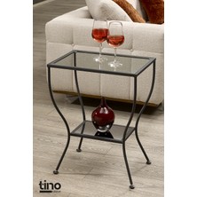 Tino Furniture Floransa Siyah Yan Sehpa Metal Ayaklı Cam ve Ayna Raflı Modern Tasarım