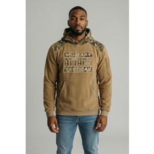 Attack Erkek Kapüşonlu Sweatshirt Tactical Kamuflaj Detaylı Polar Hoodie Cepli Kışlık