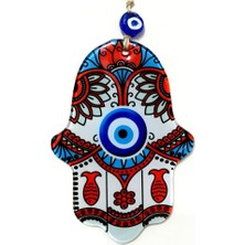 Akinco Kırmızı Balıklı Nazar Boncuklu Fatma Ana Bereket Eli Füzyon Cam Duvar Süsü