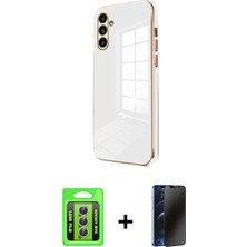 BUTİMAR'S Galaxy A35 5g Yankı Serisi - Siyah 3D Antistatik Hayalet Cam Ekran Koruyucu + Gümüş Raze Metal Kamera Lens