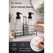 Bm House Bmhouse 2’li Cam Sıvı Sabunluk Seti 500 ml Metal Standlı Sabunluk Banyo Mutfak