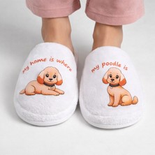 By Ebsem -Toy Poodle Baskılı %100 Pamuk Ev Terliği, Sevimli Şık Tasarım, Yumuşak, Kaymaz Kadife Terlik (37-42)