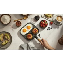 Nishev.com Evini Sev 3 Bölmeli Granit Döküm Tava Pancake Yumurta Mücver Omlet Tavası