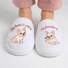 By Ebsem -French Bulldog Baskılı %100 Pamuk Ev Terliği, Sevimli Şık Tasarım, Yumuşak, Kaymaz Kadife Terlik (37-42)