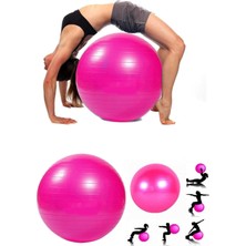 Lilibeaty 65 cm Pembe Fitilli Pilates Topu ve Plates Denge Yoga Spor Egzersiz Topu
