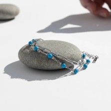 Cesicey Kadın Iki Katmanlı Çelik Bileklik Mavi Boncuk Detaylı Gümüş  Renk