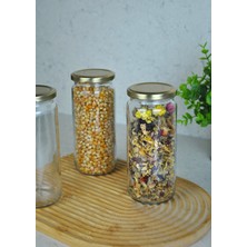 Qualitev 3 Adet Şişecam 500 cc Cam Kavanoz Sızdırmaz Gold Kapaklı Baharat Saklama Kabı