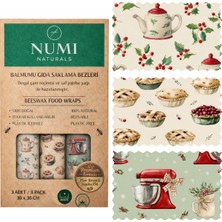 NUMI Naturals 3 Parça Balmumu Gıda Saklama Bezleri 30×30 Cm Doğal Kumaş ile Tekrar Kullanılabilir