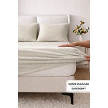 Evien Home Süper Yumuşak Flanel Kadifemsi Peluş Lastikli Fitted Çarşaf Seti Kaymaz Tek/Çift Kişilik Bej