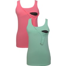 Luvmabelly Emzirme Atlet Seti %98 Pamuk Mint ve Pembe Renkli Kadın S Beden Rahat Kullanım