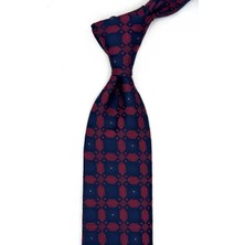 Kravatkolik Lacivert - Kırmızı Motif Desen Mendilli Klasik Kravat KK13598