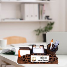 Çılgıntrend Hakim ve Savcıya Hediye Kişiye Özel Ahşap Masaüstü Isimlik ve Organizer Seti