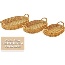Nishev.com Evini Sev Nishev Oval 3’lü Lüks Hasır Servis Tepsi Seti