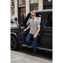 Buratti Pamuklu Çizgili Kısa Kollu Düğmeli Polo T Shirt Erkek Polo T Shirt 5904046