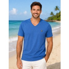 İnce Moda Giyim Erkek V Yaka Basic Tişört – Pamuklu Slim Fit Yazlık (Mavi / Gri / Kırmızı)