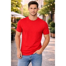 İnce Moda Giyim Erkek Basic Bisiklet Yaka Tişört – Pamuklu Slim Fit Günlük (Siyah / Lacivert / Kırmızı / Haki)