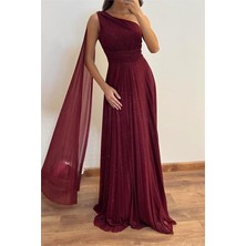 Dip Moda Kadın Omuz Detaylı Piliseli Işıltılı Kumaş Abiye Elbise DPSWLL16