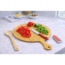 Bm House Bmhouse Bambu Kesme Tahtası Bıçak ve Kepçe Seti Kılıflı Bıçaklı Doğrama Tahtası