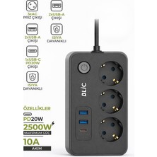 Blackbird Game Center Blic Ftr-02 Akım Korumalı 3lü Grup Priz - 2500W, 20W Pd Usb-C ve 2x Usb-A Hızlı Şarj, 2 Metre