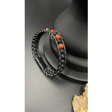 Magicgrange Sarı Yeşil Kırmızı Akik Doğaltaşlı El Yapımı Deri Erkek Bileklik – Enerji Taşı Bileklik