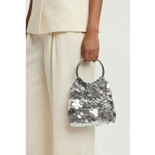 Victoria Shoes Gümüş Parlak  Pul Pul El Örgüsü Gece Çantası