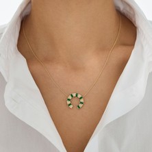 Zeyd Jewelry Vintage Yeşil Taş 14 Ayar Altın Kolye