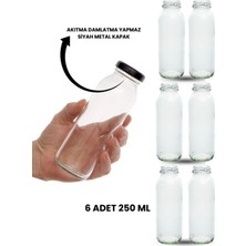 Milea 6 Adet Smoothie Şeffaf Meyve Suyu, Meşrubat, Limonata Şişesi Metal Kapaklı Boş Cam Şişe 250 ml