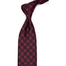 Kravatkolik Siyah - Kırmızı Motif Desen Mendilli Klasik Kravat KK13444