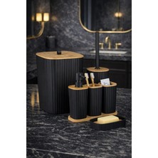 Okyanus Home Yapışkanlı Gerçek Bambu Siyah 6'lı Safir Banyo Seti