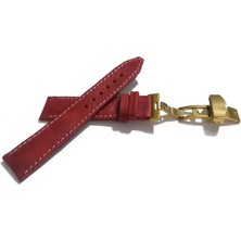 Fado Her Saate Uygun Kelebek Toka 22 mm Hakiki Deri (478) Altın  Toka Kırmızı